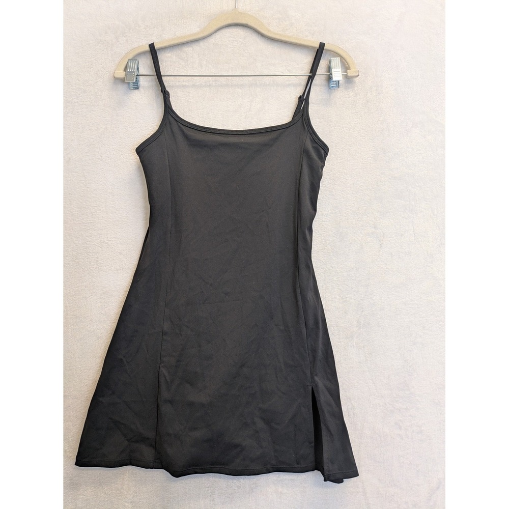 Qinsen Black Spaghetti Strap Mini Dress with Side Slit‎ Size S